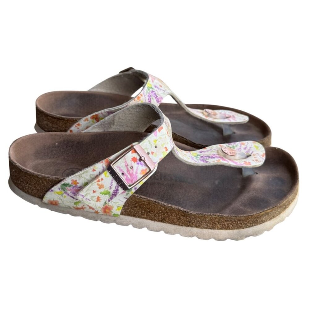 Birkenstock Women's Floral Print Gizeh Sandals Size EU 37 US W6/ M4 Cork Sole